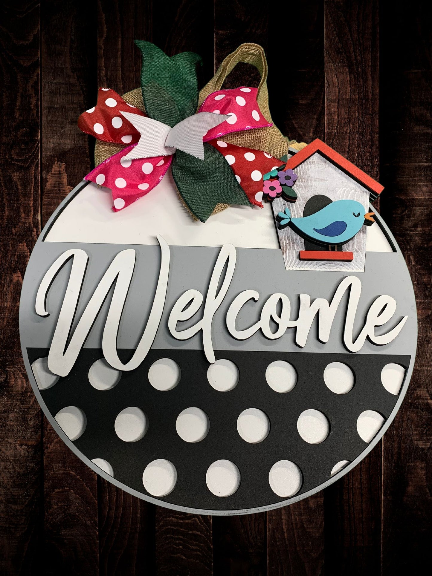 Welcome Blue Bird and Birdhouse Door Sign