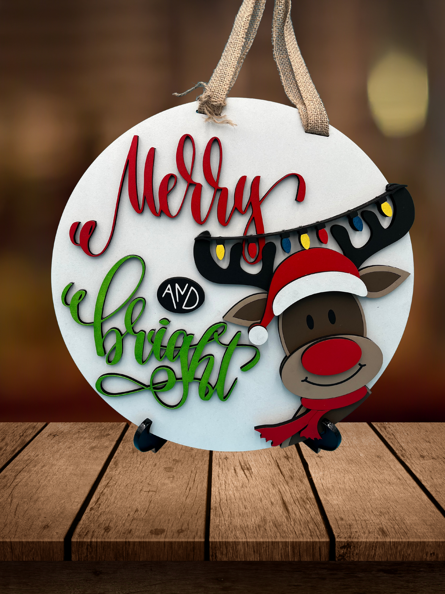 "Merry and Bright" Reindeer Door Sign