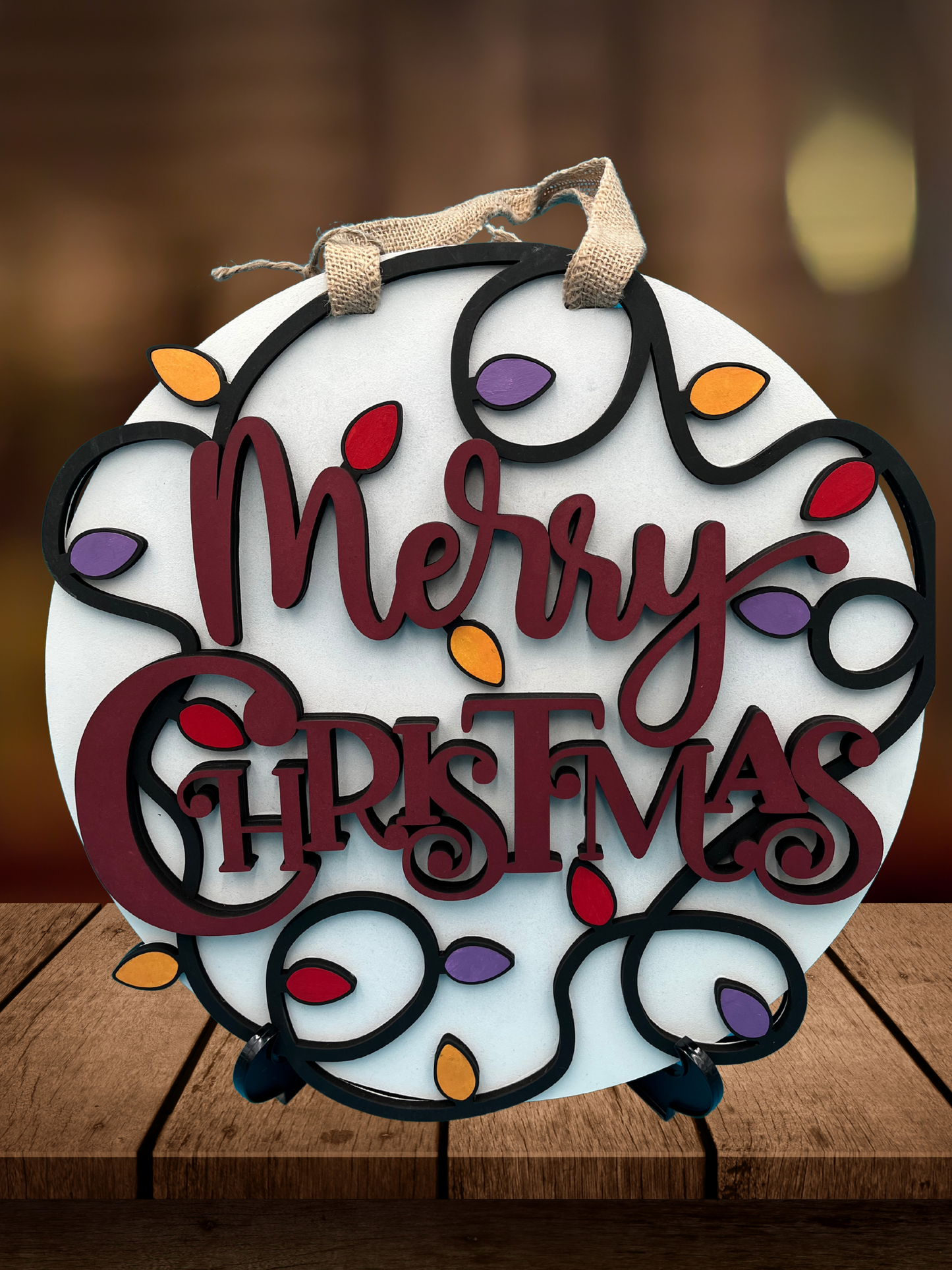 "Merry Christmas" Door Sign with Christmas Lights