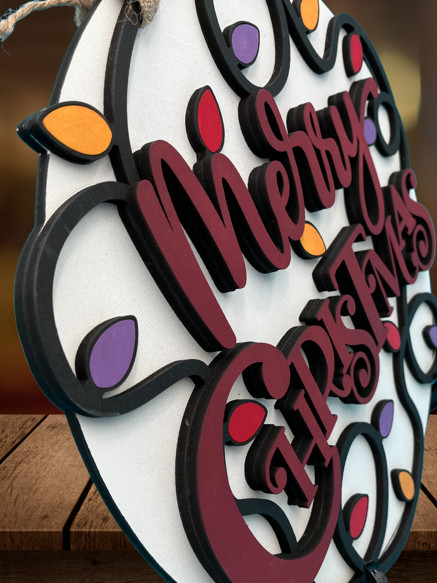 "Merry Christmas" Door Sign with Christmas Lights
