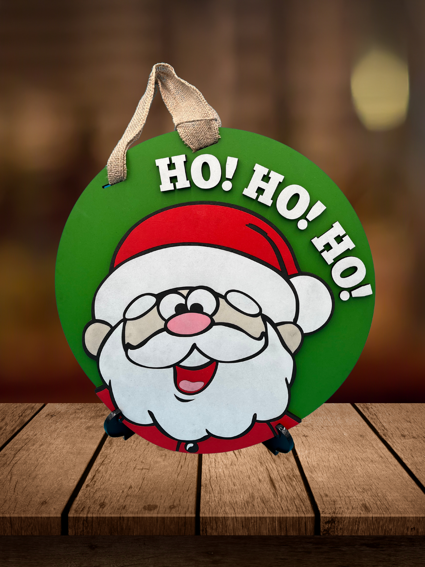Playful Santa "Ho! Ho! Ho!" Door Sign 10 Inch