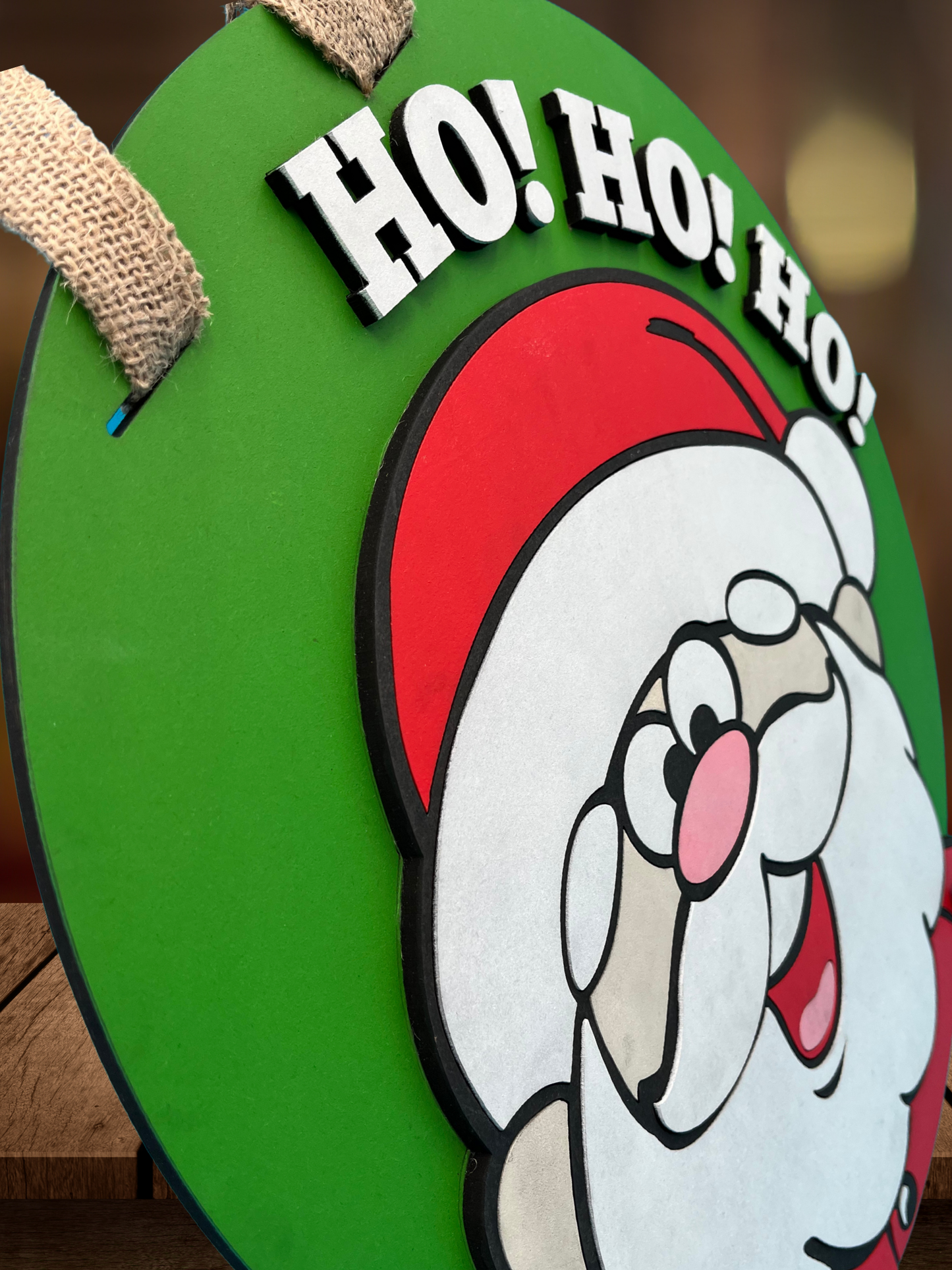 Playful Santa "Ho! Ho! Ho!" Door Sign 10 Inch