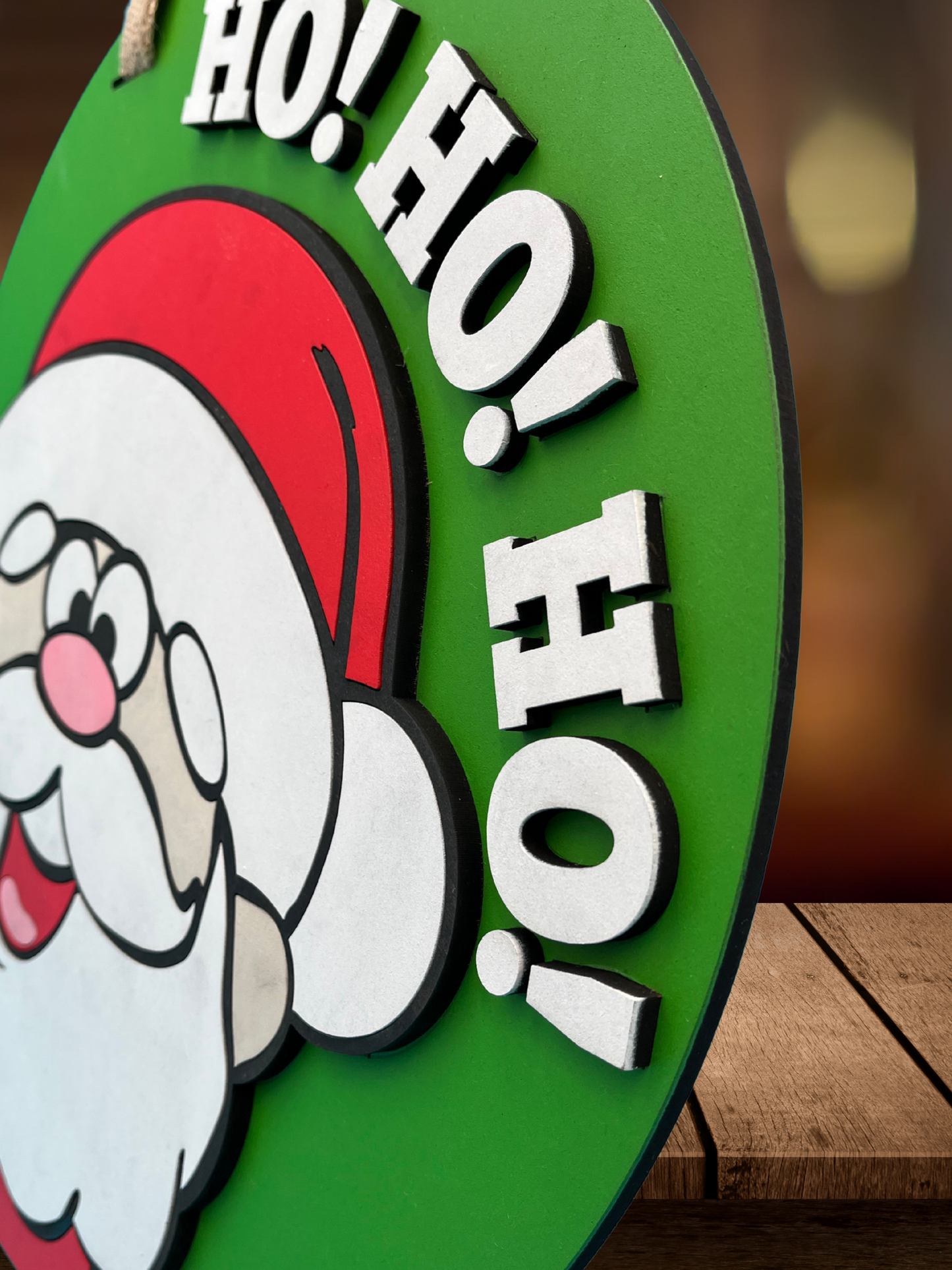 Playful Santa "Ho! Ho! Ho!" Door Sign 10 Inch