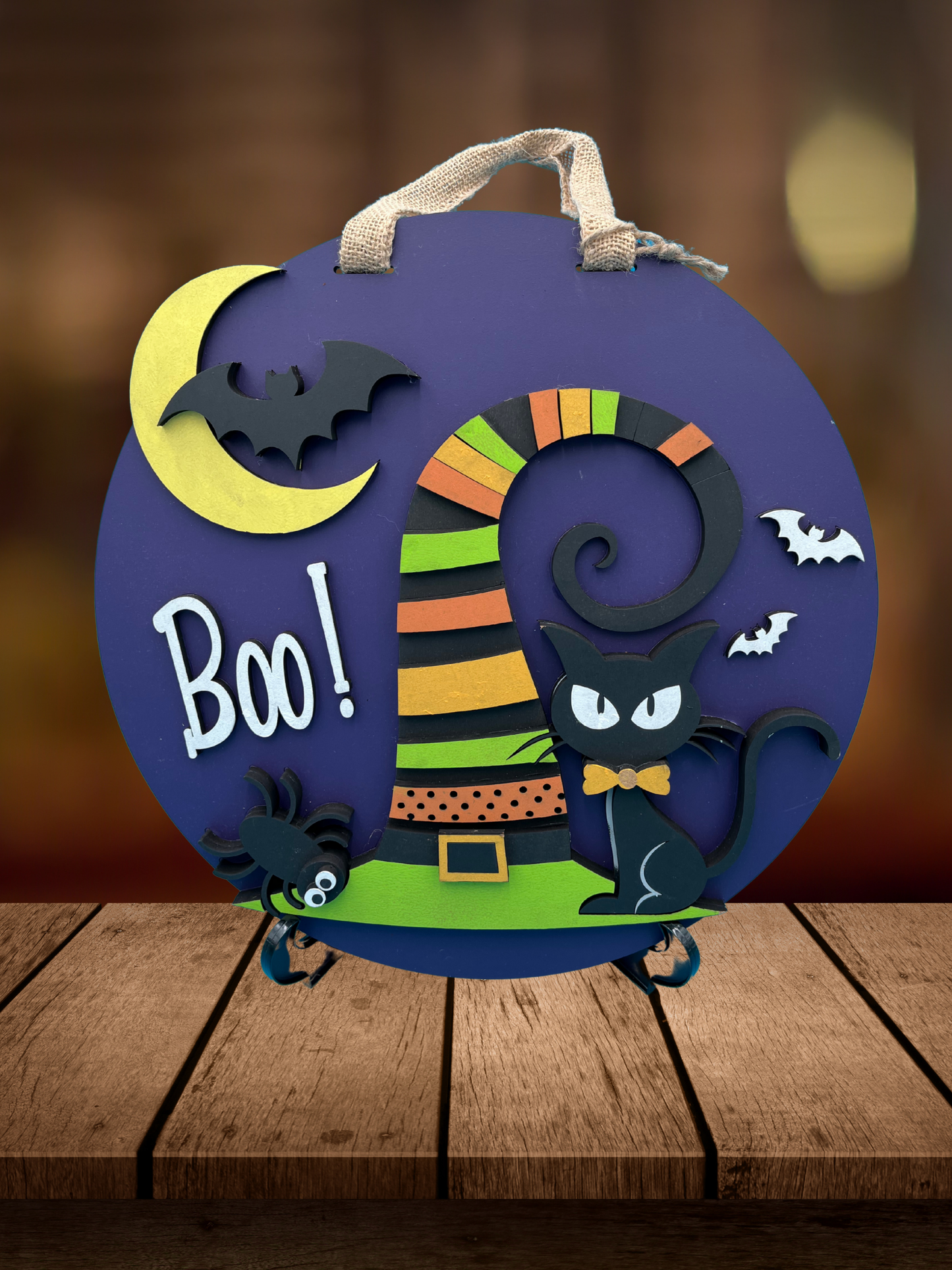 "Boo" Witches Hat and Black Cat Door Sign