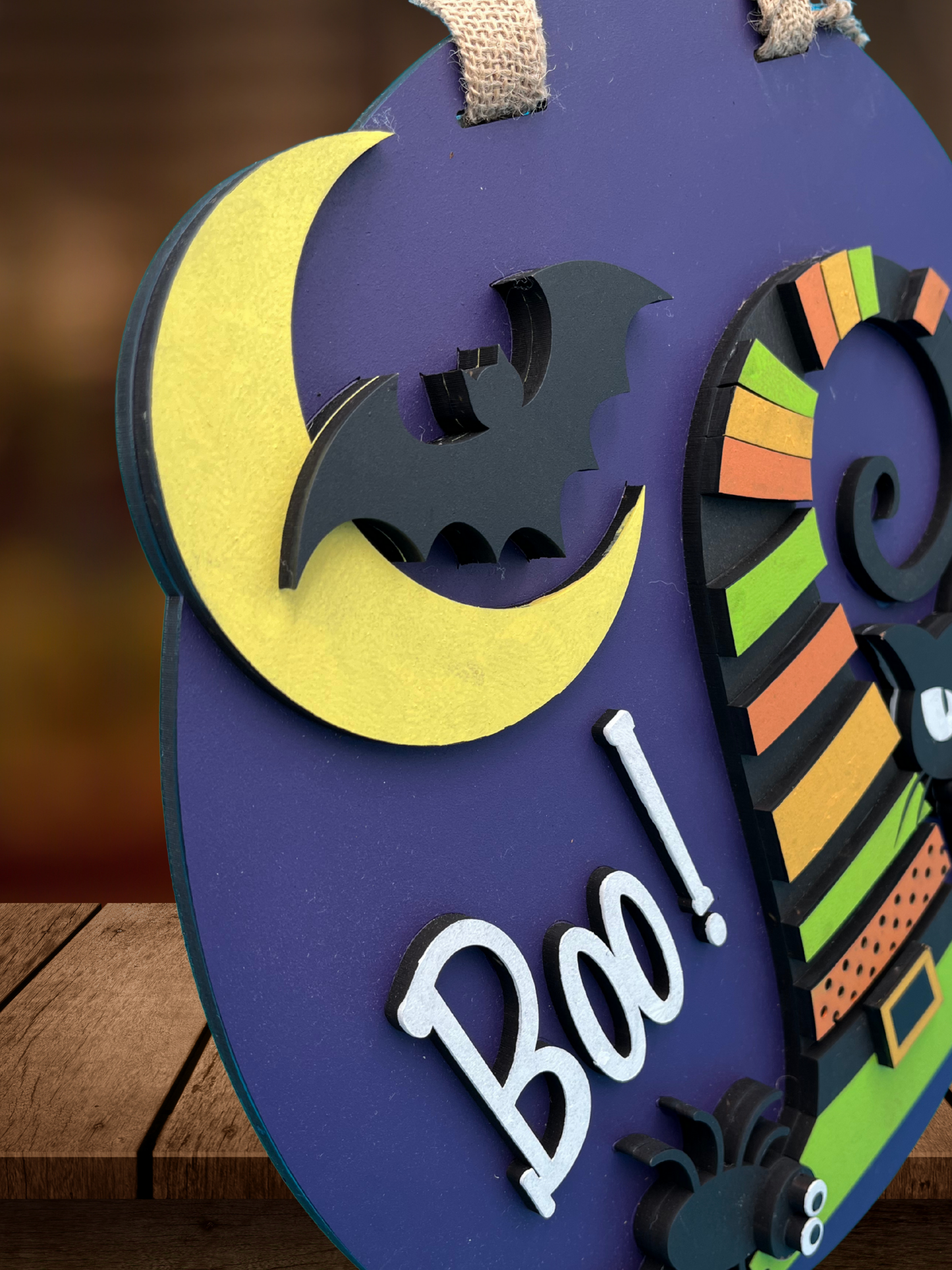 "Boo" Witches Hat and Black Cat Door Sign