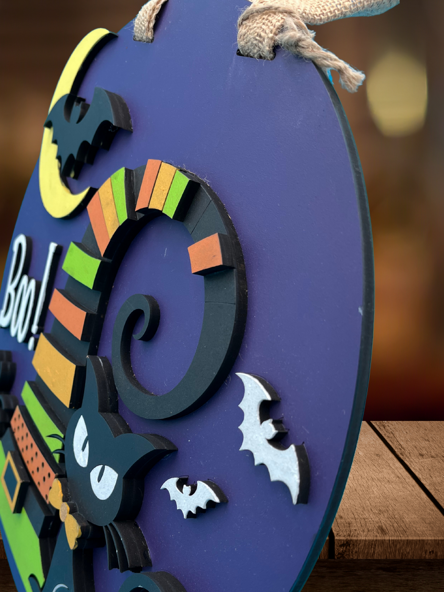 "Boo" Witches Hat and Black Cat Door Sign