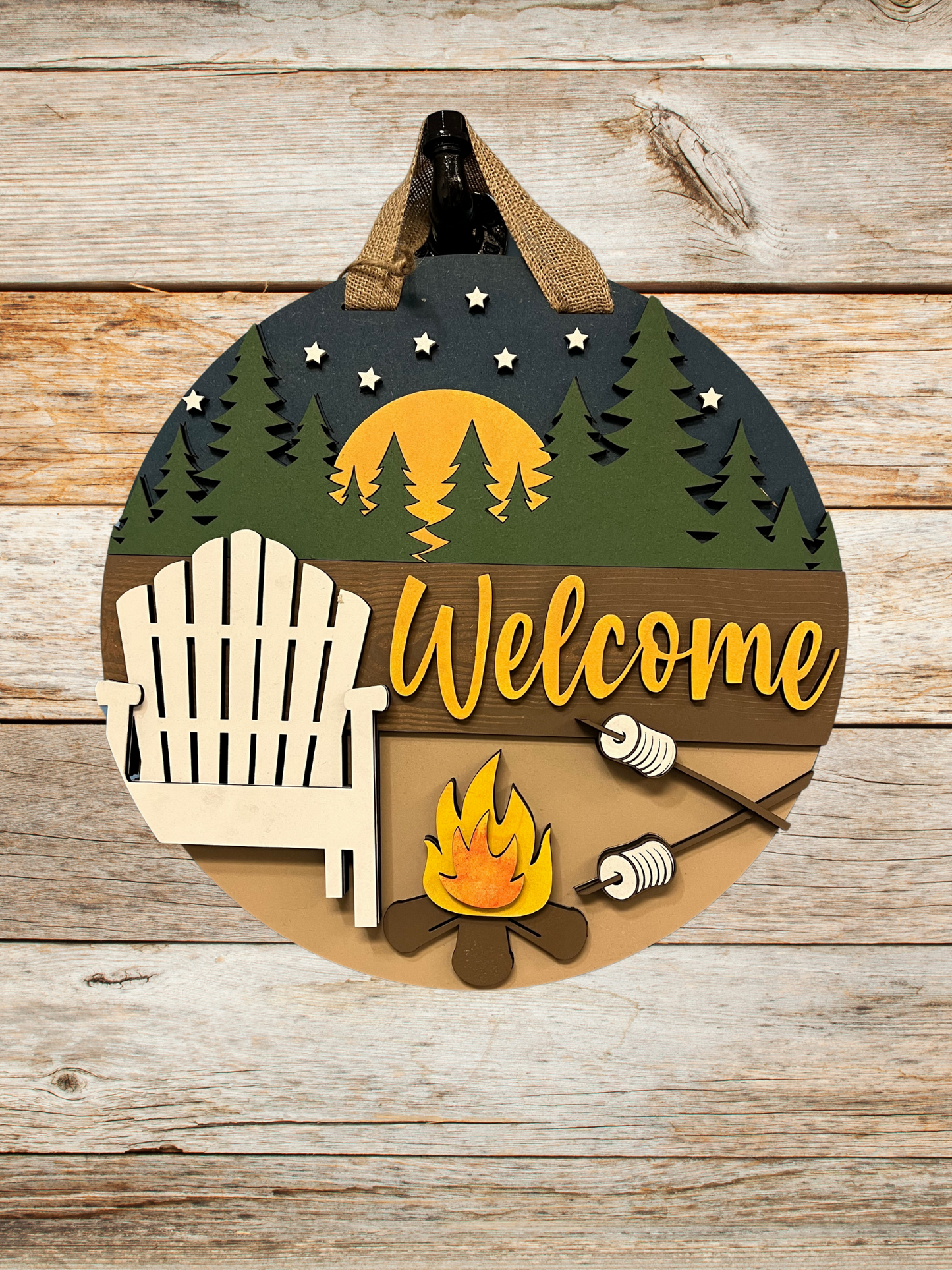 10- Inch Welcome Door Sign with Campfire and Marshmallows