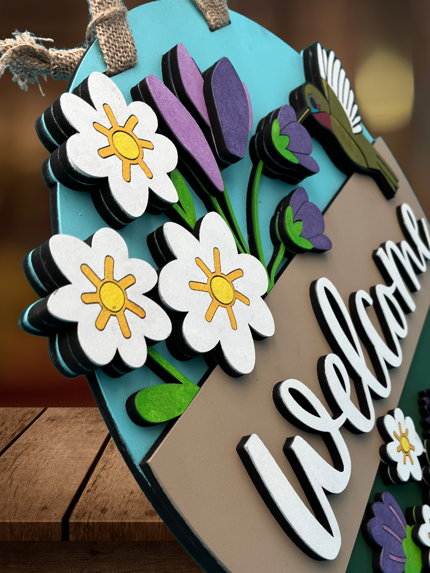 Hummingbird "Welcome" Door Sign