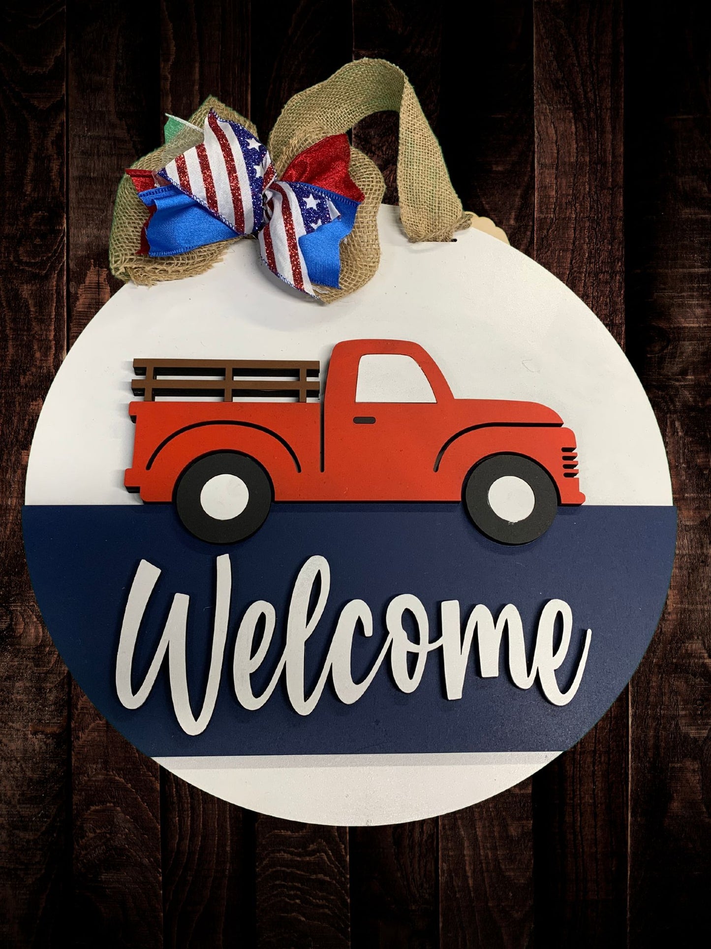 Patriotic Red Truck Door Sign