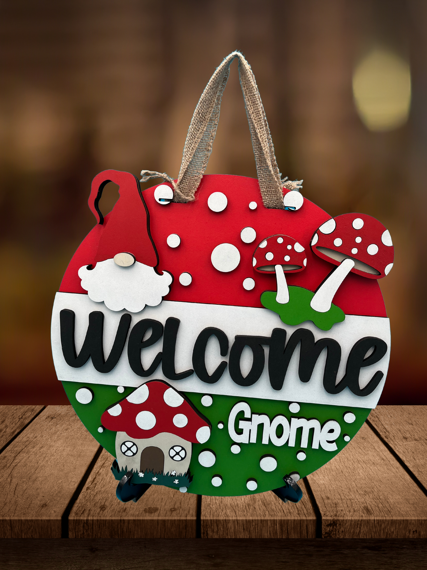Gnome and Mushroom House Door Sign