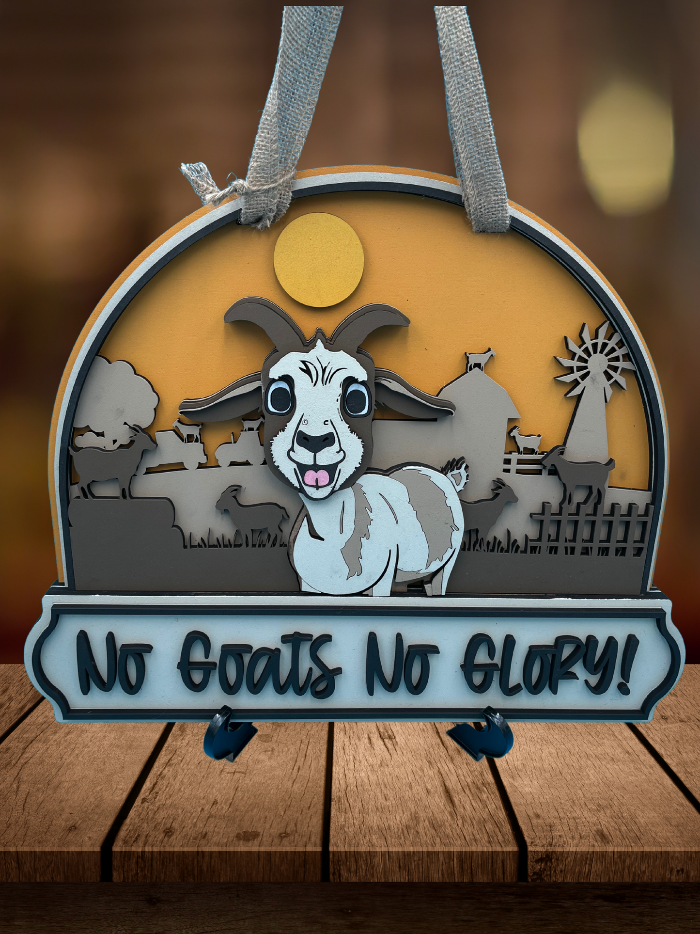 No Goats No Glory" Goat and Farm Scene Door Sign