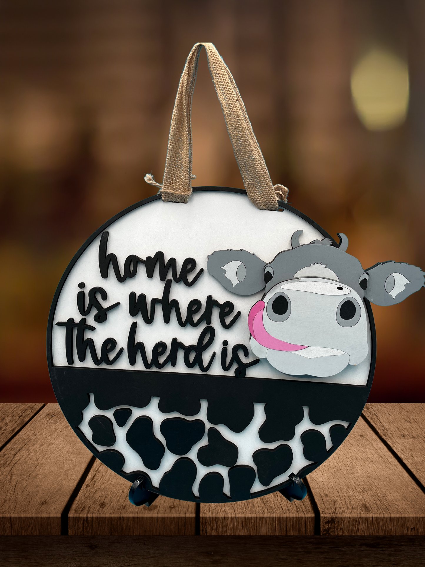 "Home Is Where the Herd Is" Cow Door Sign