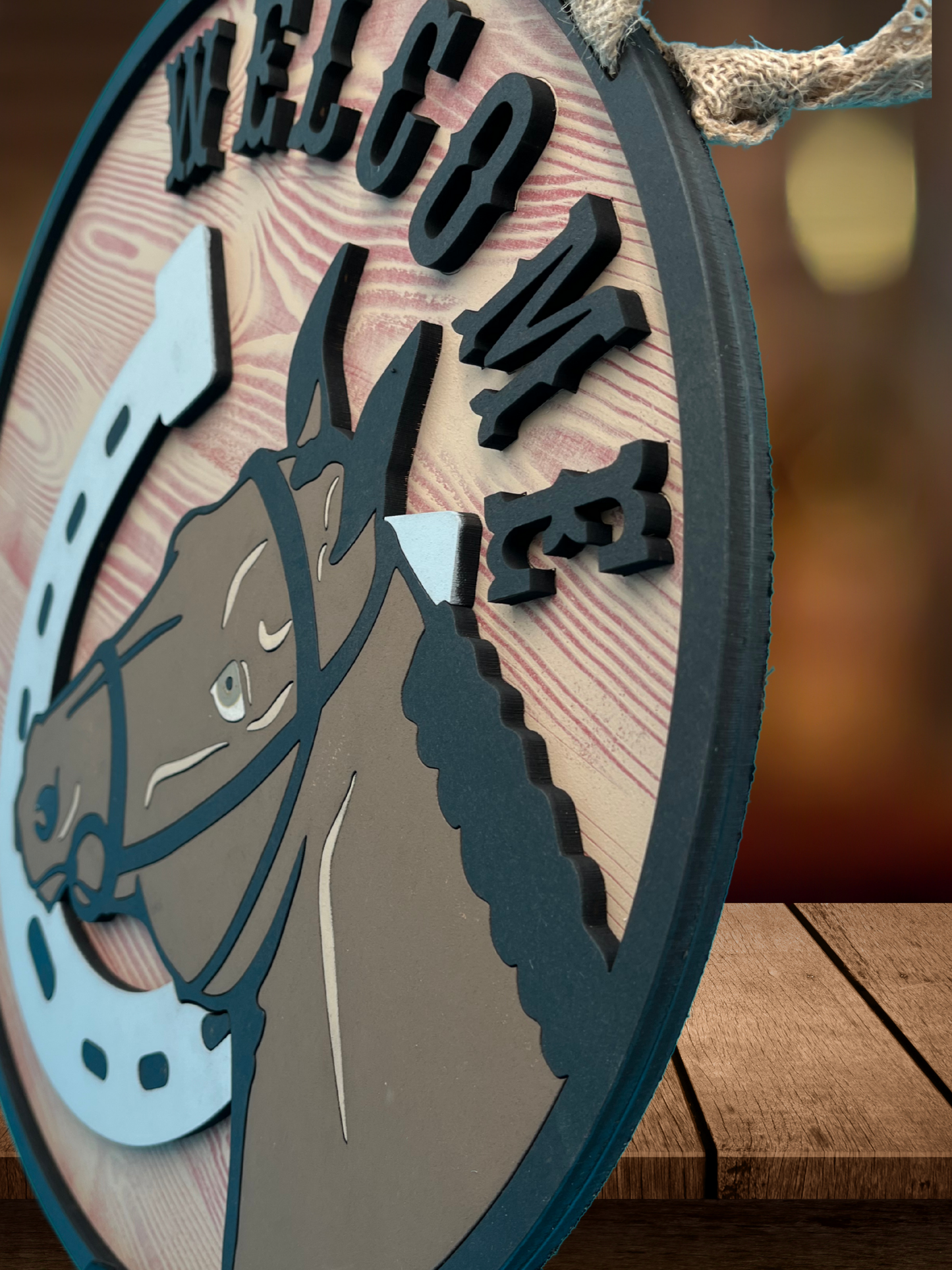Welcome Door Sign with Horseshoe and Horse Design
