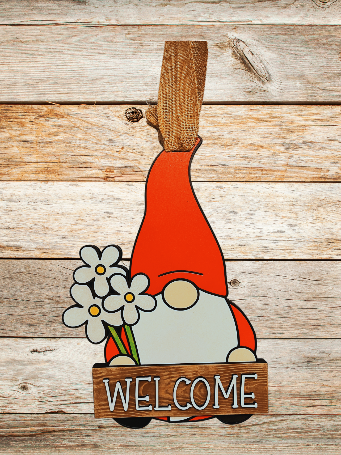 Gnome Flower “Welcome” Door Sign – Handcrafted Whimsical Home & Garden Décor