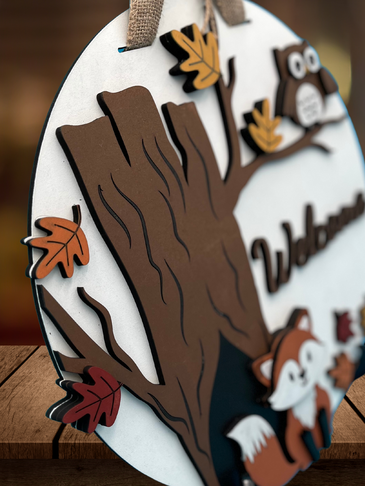Owl and Fox "Welcome" Door Sign