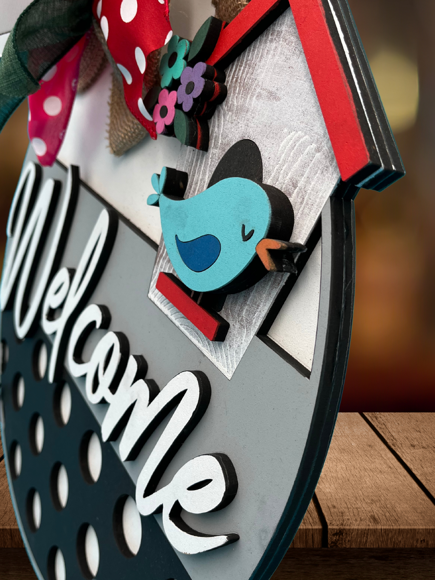 Welcome Blue Bird and Birdhouse Door Sign