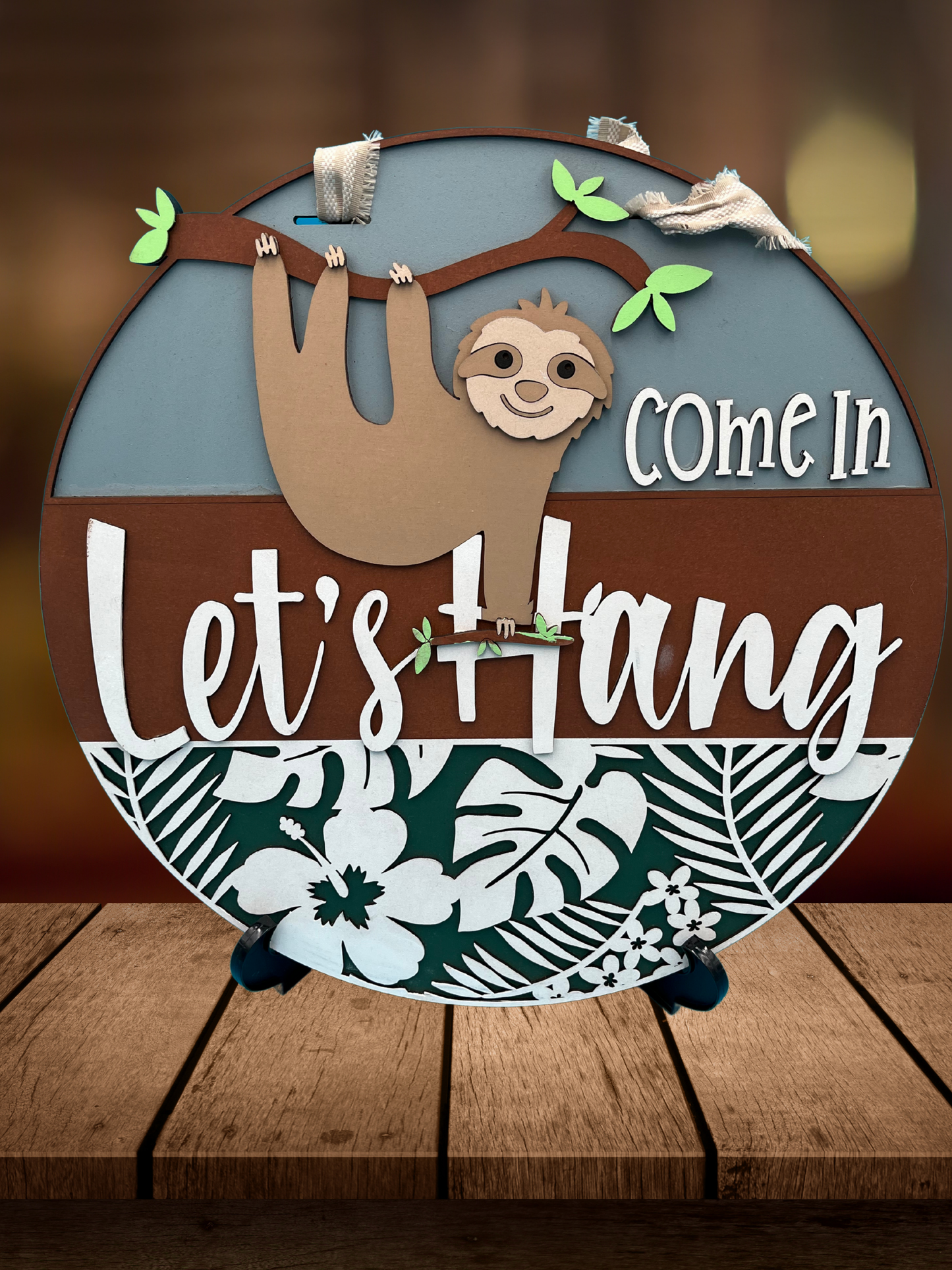 "Come In, Let's Hang" Sloth Door Sign