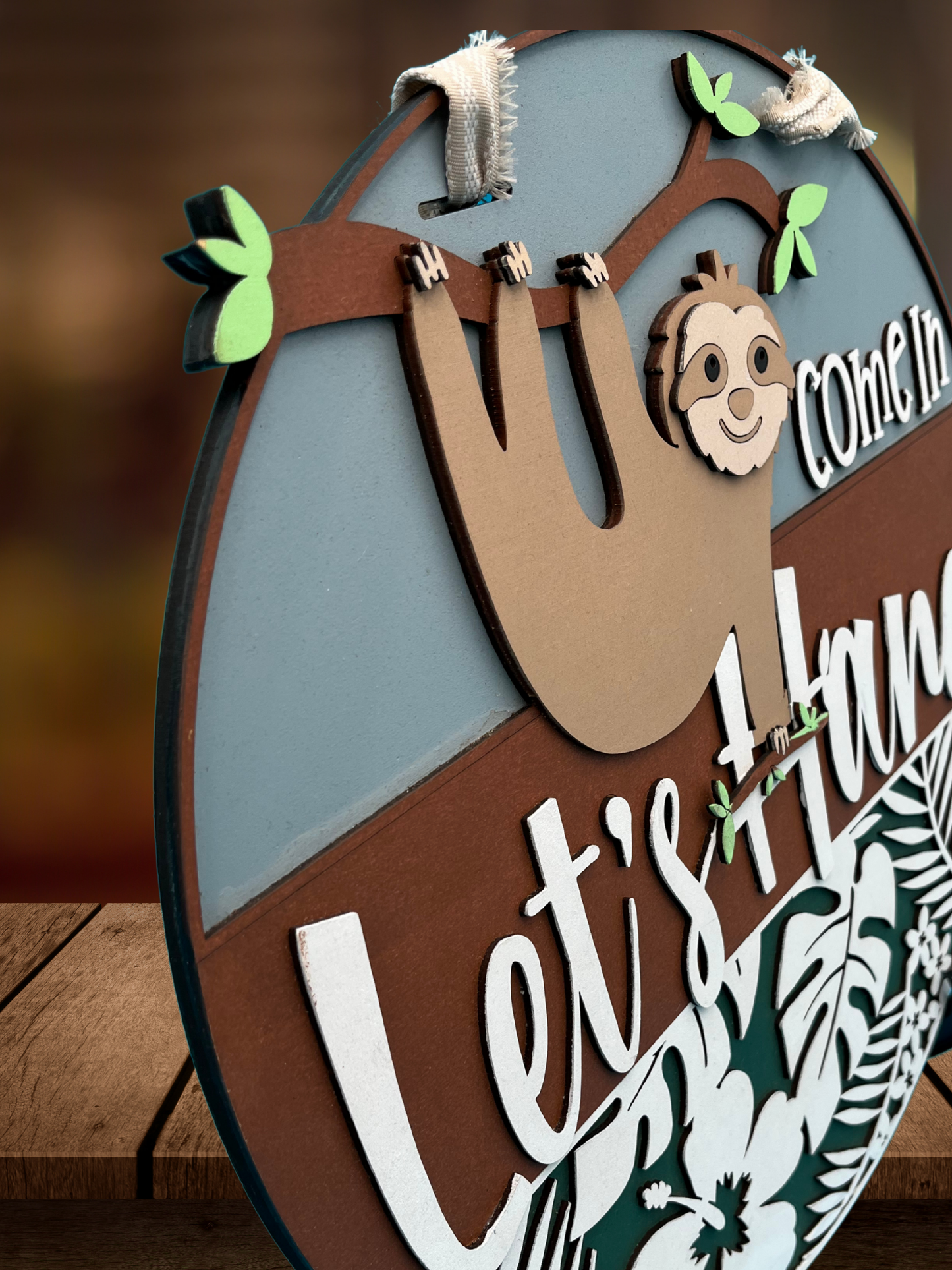 "Come In, Let's Hang" Sloth Door Sign
