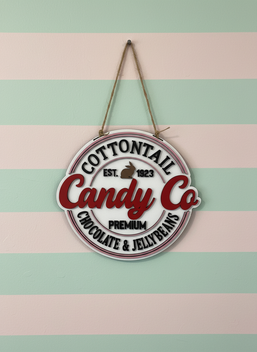 Cottontail Candy Co. Door Sign – Handcrafted Whimsical Home & Seasonal Décor