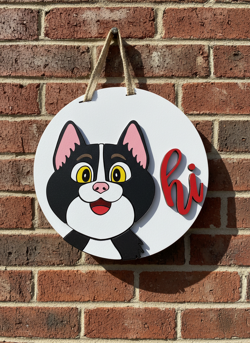 10-Inch Cat "Hi" Door Sign