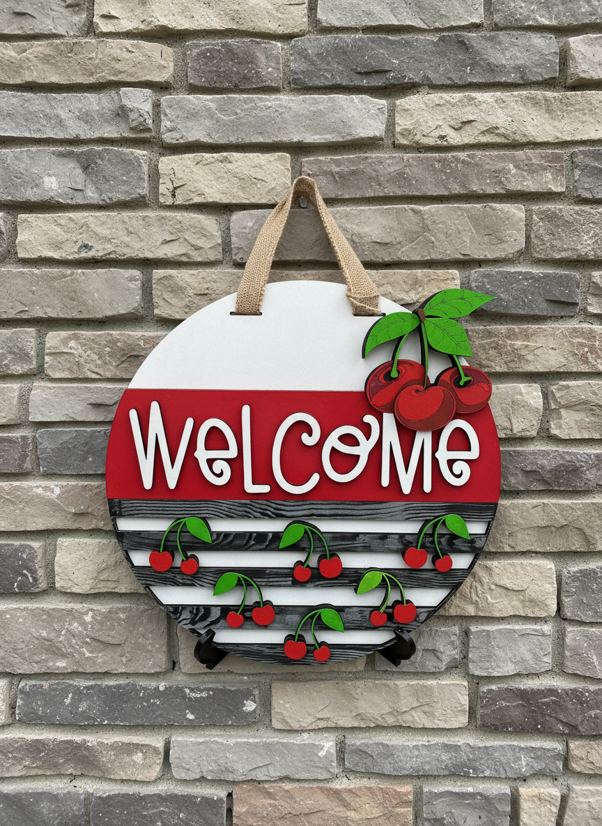 Cherries Door Sign – Vintage Farmhouse & Retro Home Décor Accent