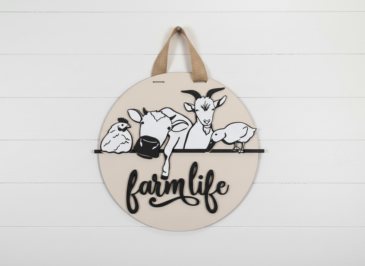 Farm Life Door Sign – Rustic Farm Animal Front Door & Country Decor