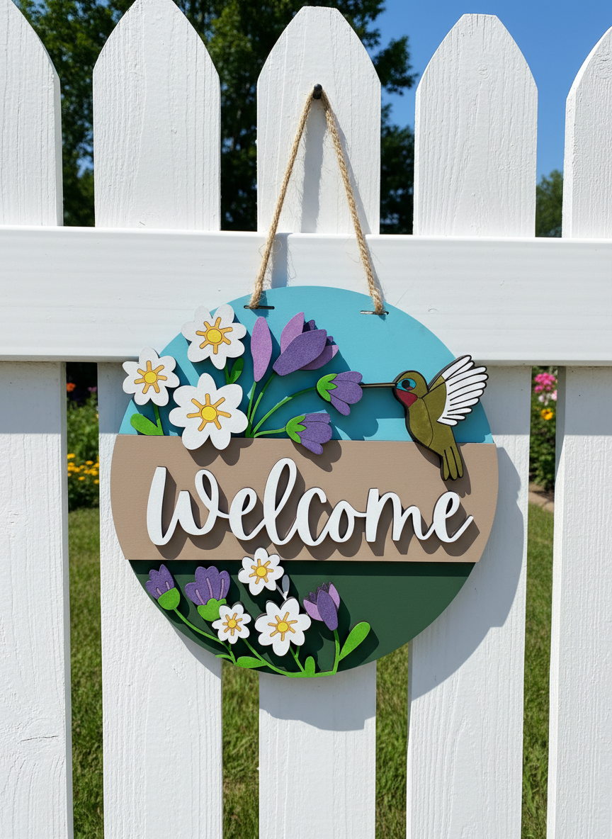 Hummingbird “Welcome” Door Sign – Nature-Inspired Indoor & Outdoor Home Décor