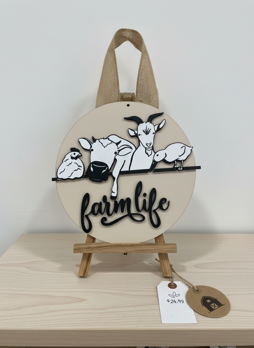 Farm Life Door Hanger – 3D Wood Farmhouse Decor | Rustic Front Door Sign