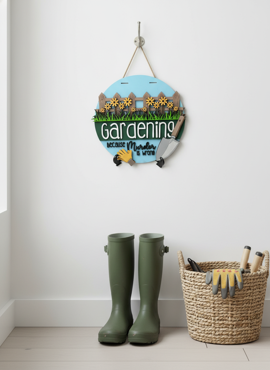 "Gardening Because Murder Is Wrong" Door Sign