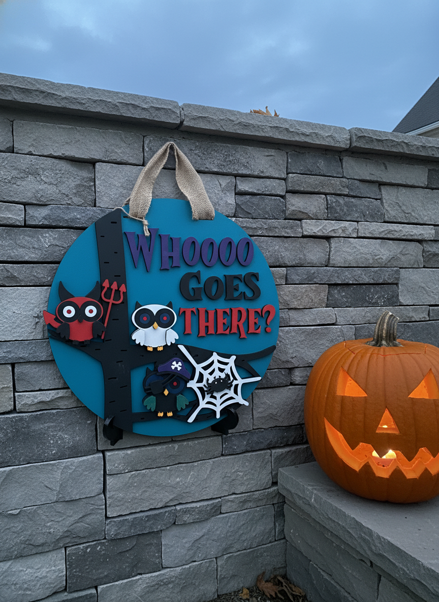 “Whoooo Goes There” Halloween Owl Door Sign – Spooky Fall & Halloween Front Door Décor