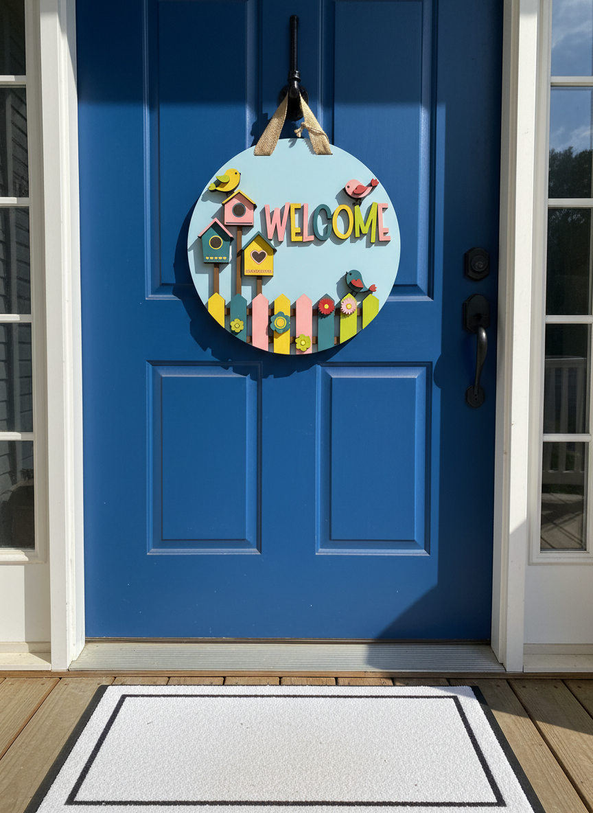 Whimsical Birdhouse Welcome Sign – 3D Layered Wood Door Decor | Handmade Spring & Year-Round Home Accent