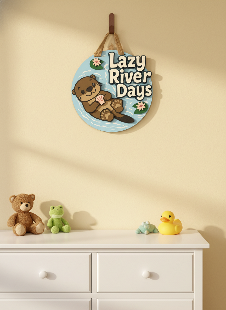 “Lazy River Days” Otter Door Sign – Handcrafted Whimsical Home Décor
