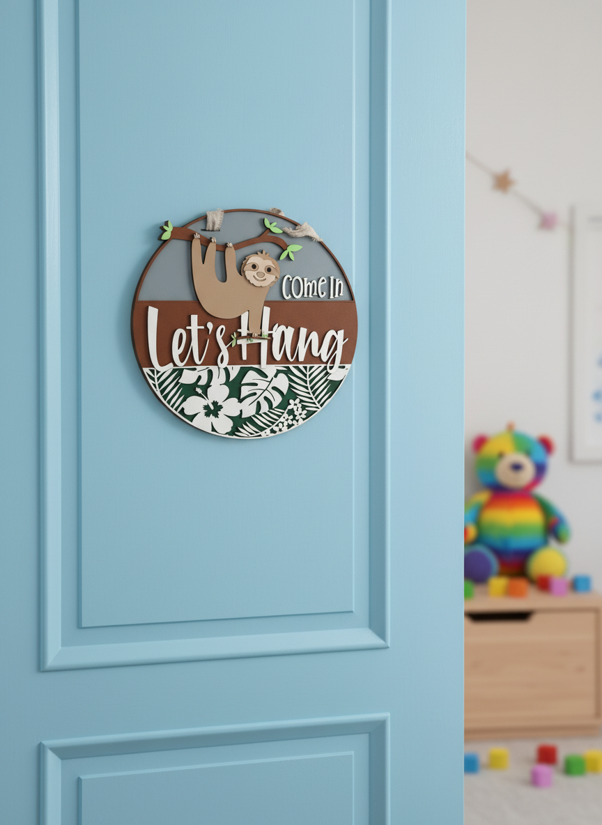 "Come In, Let's Hang" Sloth Door Sign