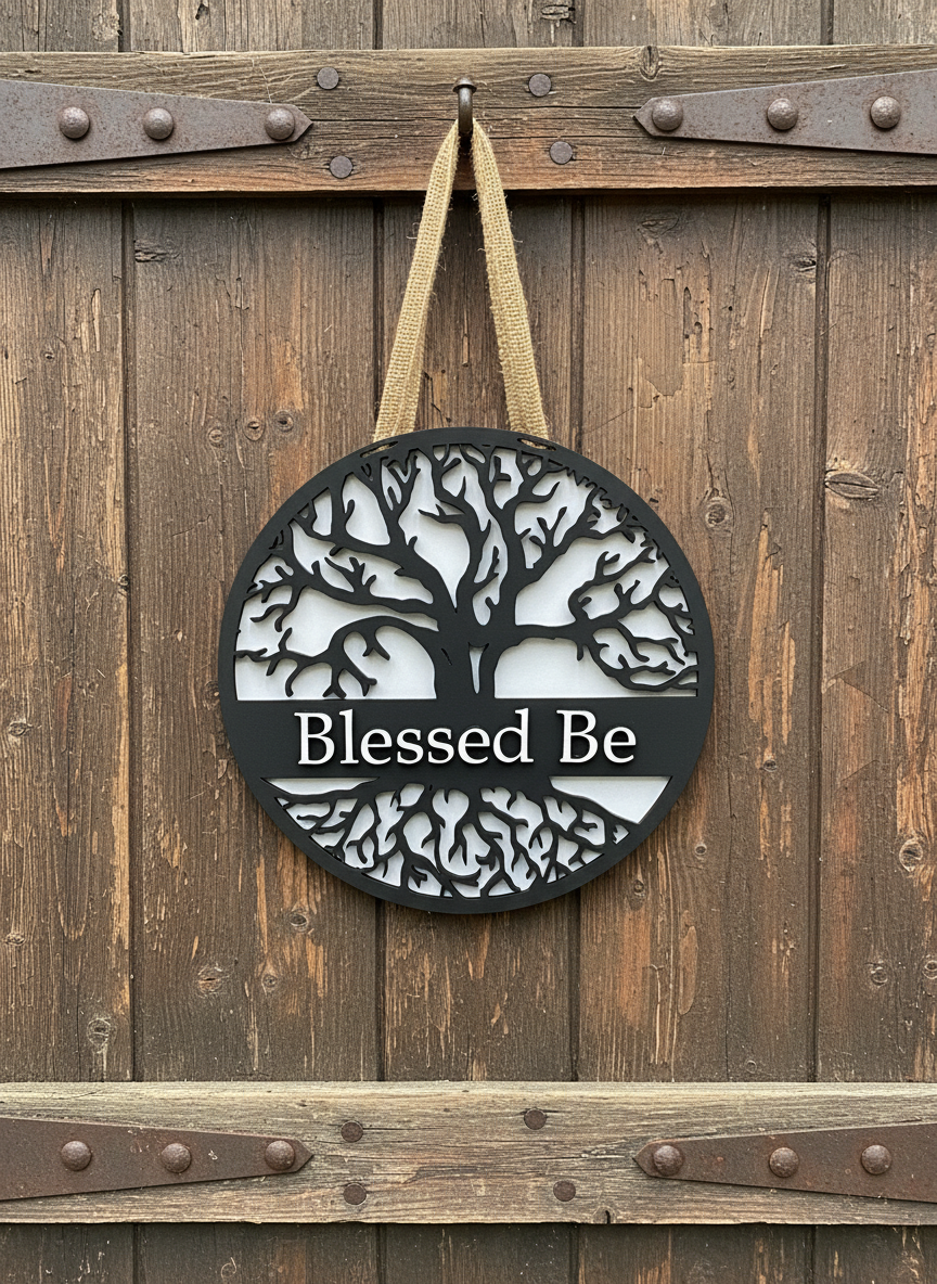 Tree of Life Blessed Be Sign – 3D Layered Wood Wall Decor | Spiritual & Boho Home Accent