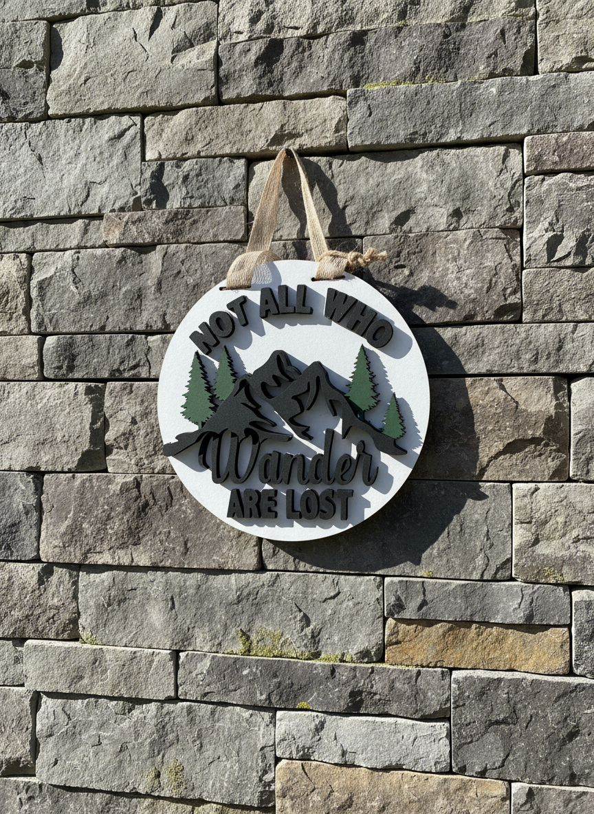 "Not All Who Wander Are Lost" Mountain Scene Door Sign – Adventure & Nature Wall Decor