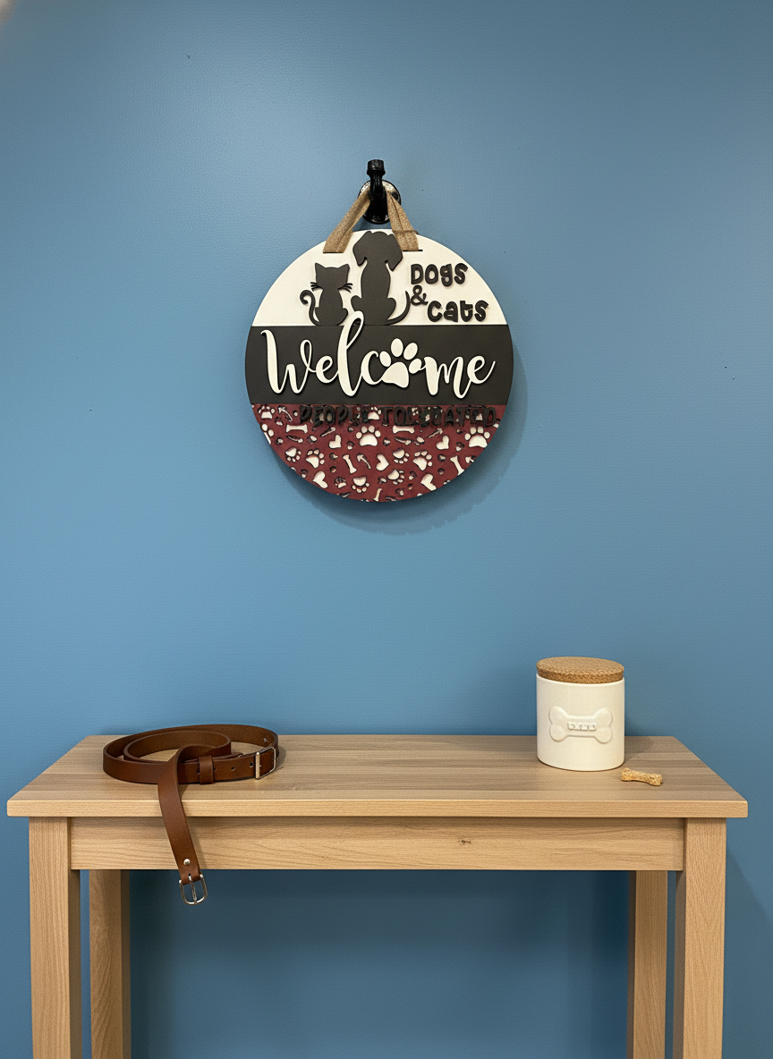 Dogs & Cats Welcome, People Tolerated Sign – 3D Wood Pet Door Decor | Handmade Pet Lover Gift