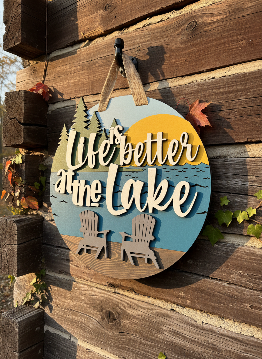 “Life Is Better at the Lake” Door Sign – Handcrafted Lake & Cabin Home Décor