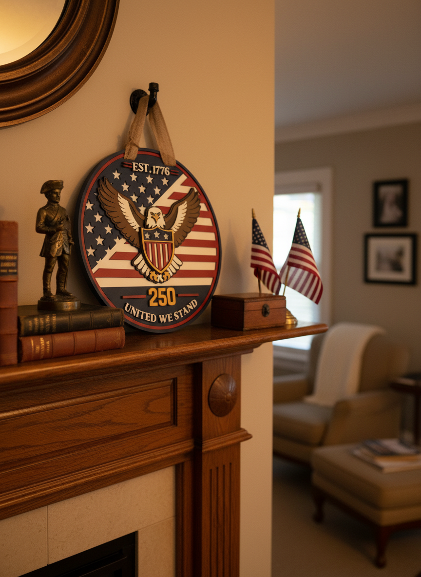 Patriotic 250th Anniversary Eagle Door Sign – “United We Stand” | Est. 1776 American Decor