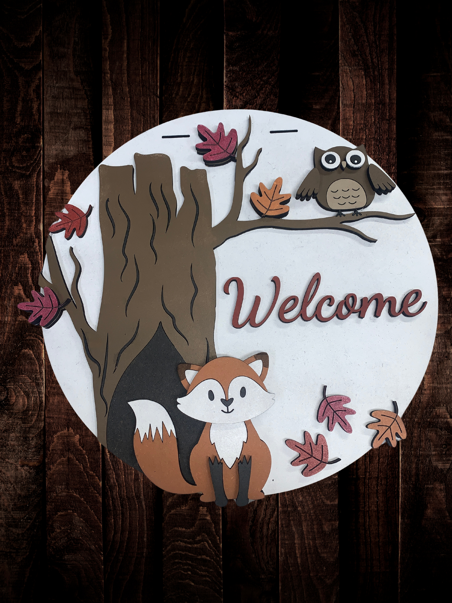 Owl and Fox "Welcome" Door Sign