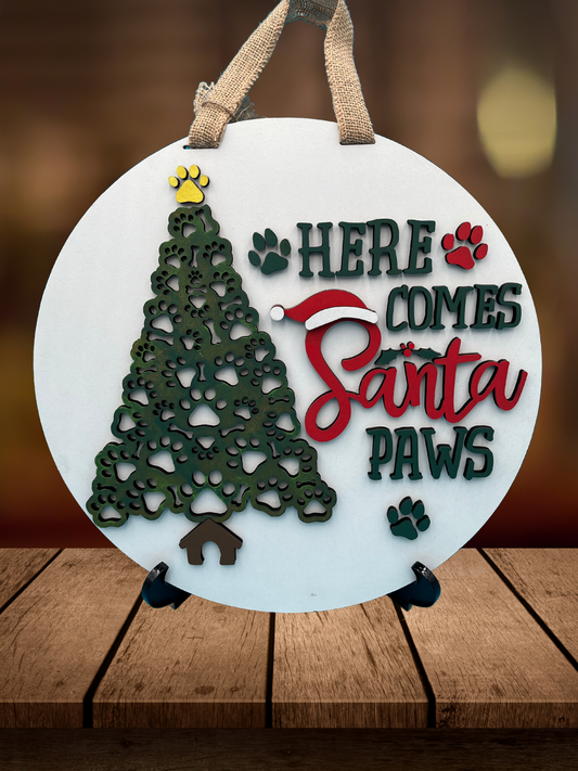 "Here Comes Santa Paws" Door Sign – Festive Christmas Decor for Pet Lovers