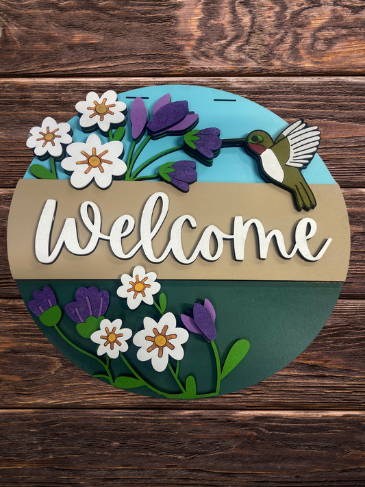 Hummingbird "Welcome" Door Sign