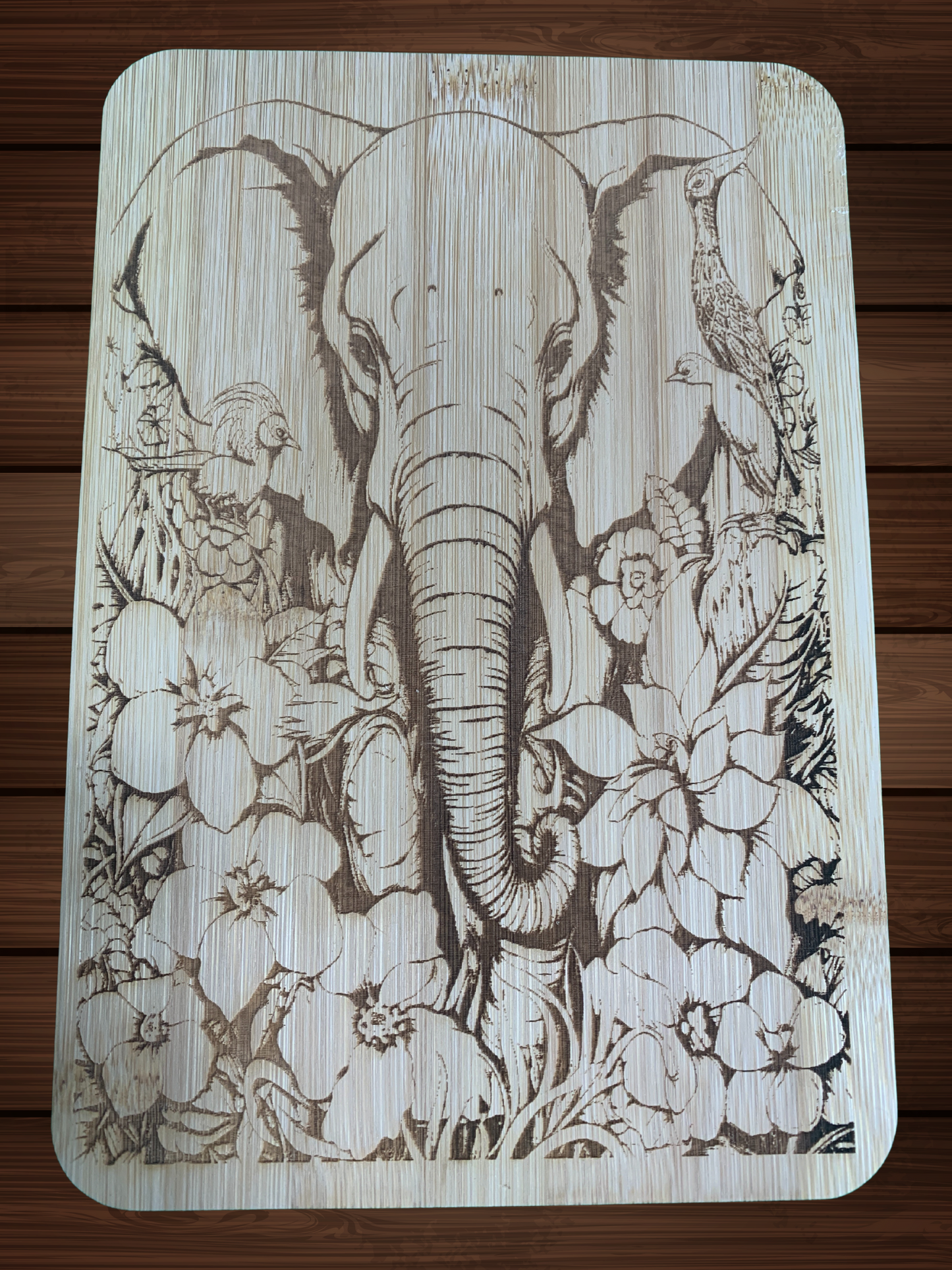 Laser Engraved Bamboo Cutting Board with Elephant Design – 6" x 8"