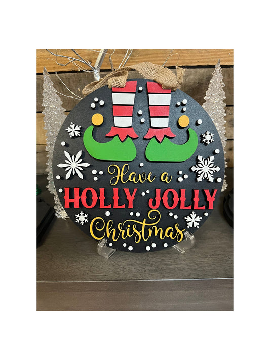 10 Inch Playful Elf "Have A Holly Jolly Christmas" Door Sign
