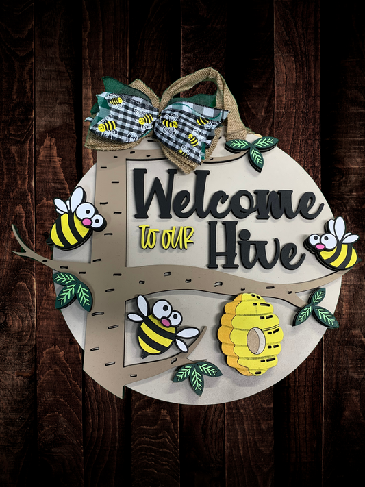 Welcome to our Hive" Bee-Themed Door Sign - Embrace Nature's Warmth