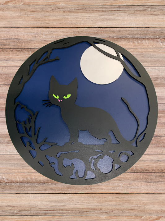 Spooky Cat and Full Moon Door Sign