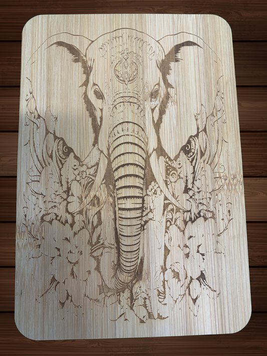 Laser Engraved Bamboo Cutting Board with Elephant Design – 6" x 8"