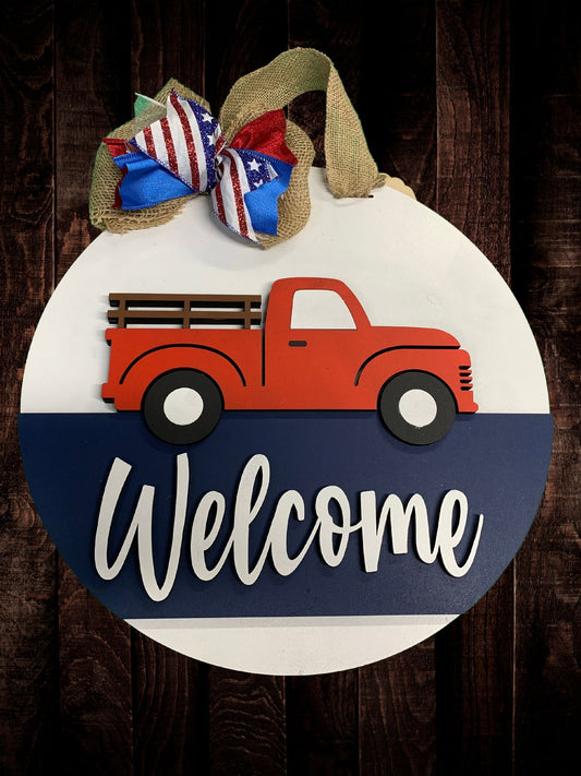 Patriotic Red Truck Door Sign