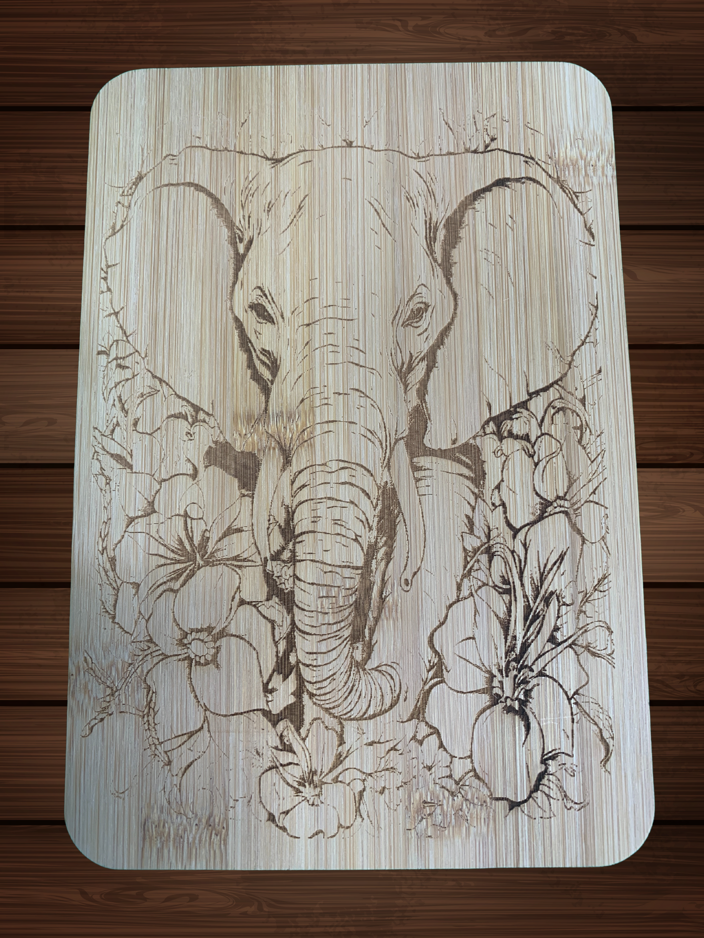 Laser Engraved Bamboo Cutting Board with Elephant Design – 6" x 8"