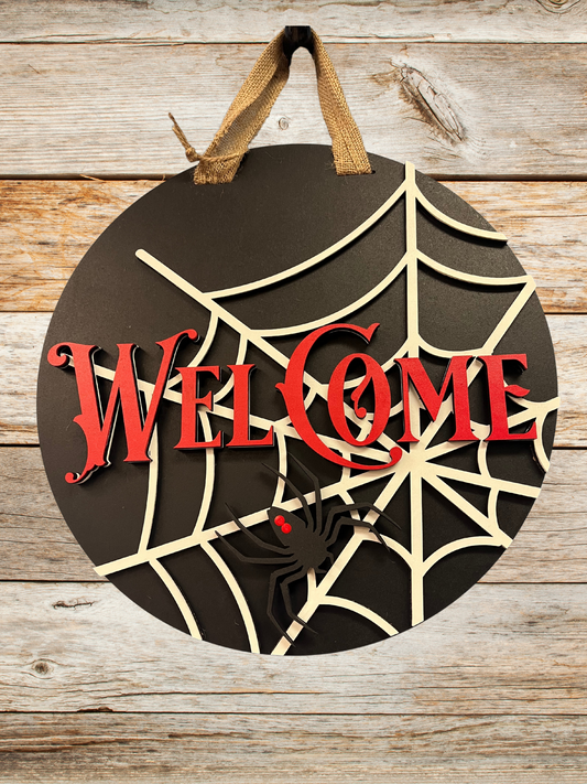Welcome Spider and Web Door Sign