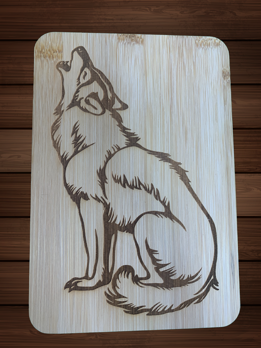 Laser Engraved Bamboo Cutting Board with Wolf Design – 6" x 8"